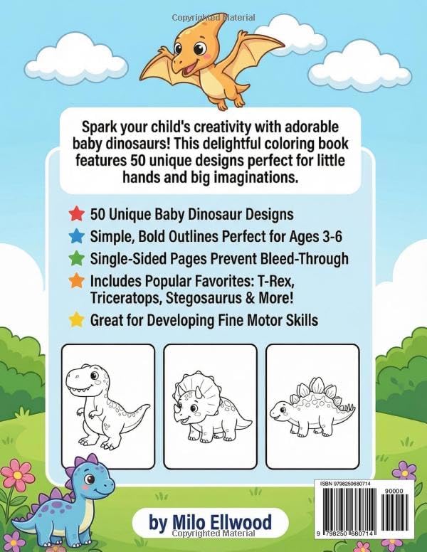 My First Baby Dinosaur Coloring Book: Fun and Easy Coloring Pages for Kids Ages 3-6 by Milo Ellwood