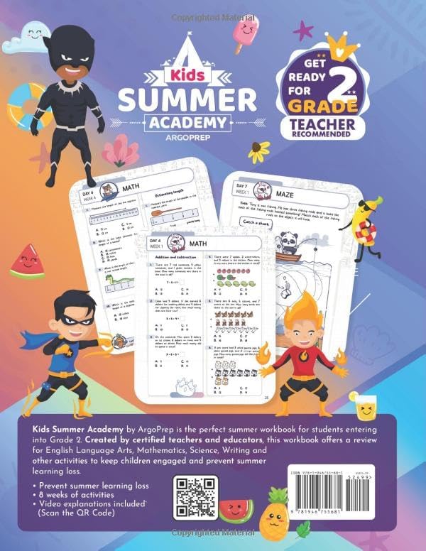 Kids Summer Academy by ArgoPrep - Grades 1-2: 8 Weeks of Math, Reading, Science, Logic, Fitness and Yoga | Online Access Included | Prevent Summer Learning Loss by ArgoPrep