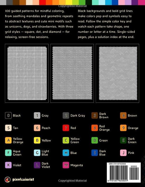 100 Patterns Mindful Coloring: A Coloring Book for Adults Relaxation and Mindfulness – Guided Color by Number – Mandalas, Geometric, Abstract & Cute (Pixelcolorist Quest) by Pixelcolorist Books