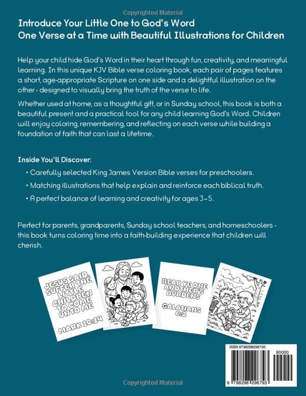 KJV Bible Verse Memory for Kids Ages 3-5 - Color and Learn: Easy King James Version Bible Verses to Color, Remember & Reflect On. Faith-Based ... Preschoolers, Toddlers, and Early Learners by Mark M. Brown