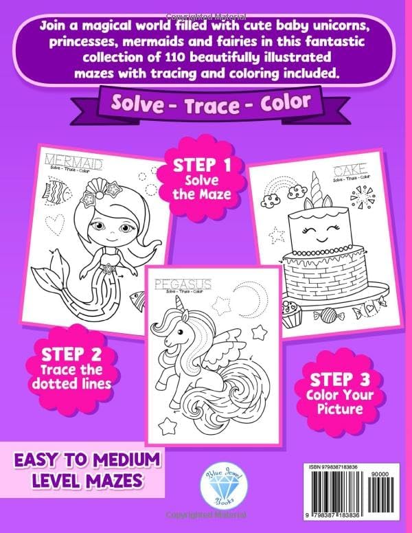 Maze Book for Kids Ages 4-8: Unicorn, Mermaid, Princess Activity Book by BJB Publishing