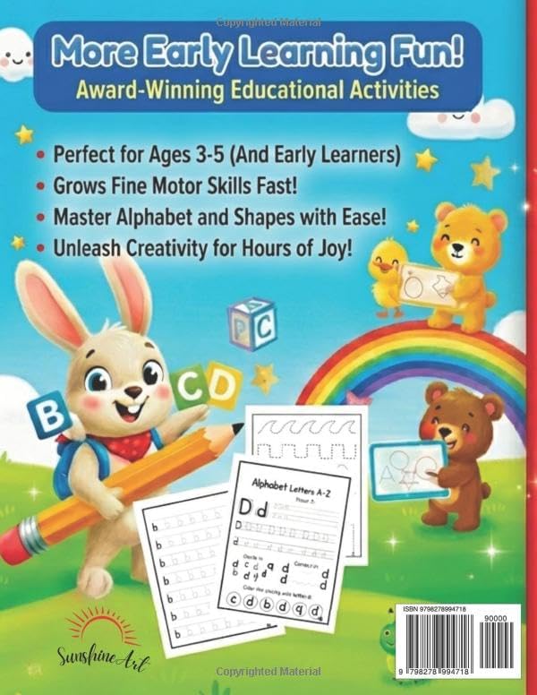 ABC Tracing Workbook for Kids Ages 3–5: Beginner Handwriting Practice from Shapes to Letters Trace Lines, Shapes, and Uppercase & Lowercase Letters A–Z by Sunshine Art