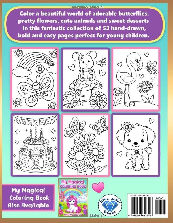 Coloring Book for Kids: Pretty, Cute Butterflies, Flowers & Animals for Toddlers and Girls Ages 2-6 by BJB Publishing