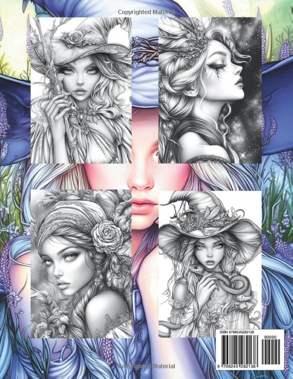 Fantasy Coloring Book Witch Portraits Special Edition: For Adults and Teens | Black Line and Grayscale Portraits of Beautiful Witches by Elina I.
