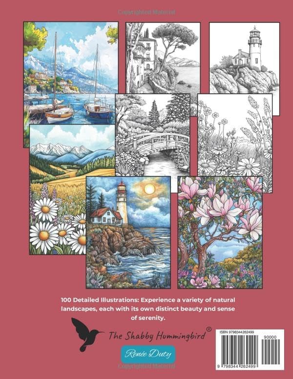 Adult Coloring Book: 100 Calming Scenic Landscapes: For relaxation, stress & anxiety relief, fun and enjoyment (Scenic Coloring Books for Adults) by Renee Duty