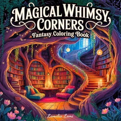 Magical Whimsy Corners – Fantasy Coloring Book: 50 Enchanted Grayscale Rooms for Mindful Coloring, Stress Relief, and Relaxation for Adults, Seniors, and Teens by Lamilia Lomi