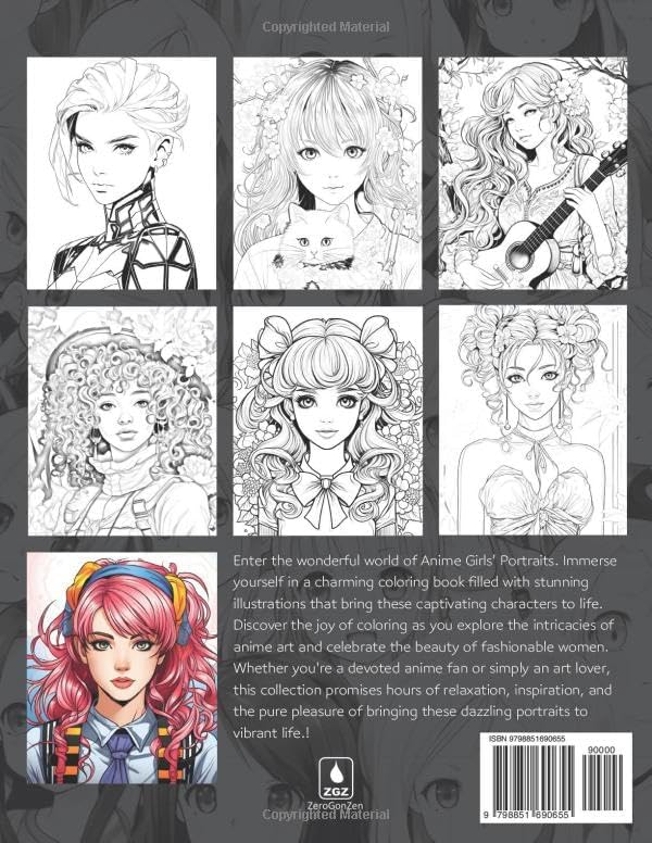 Anime Coloring Book Girls Portraits: Beautiful Anime, Manga, and Pop Fashion Women and Girls Portrait Collection by Zero GonZen