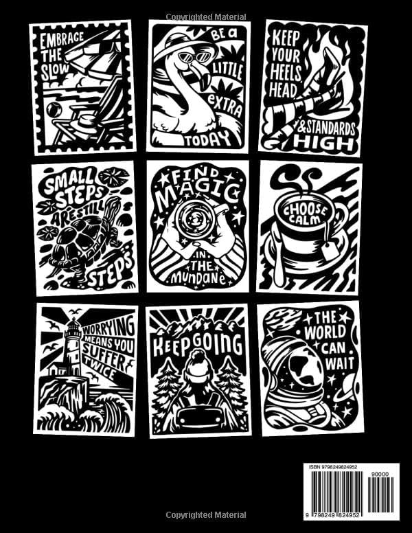 Monochrome Stress Relief Quotes Coloring Book for Adults: Therapeutic Self Help Coloring Page with Motivational And Encouraging Sayings for Mental Wellness by JM Quiling