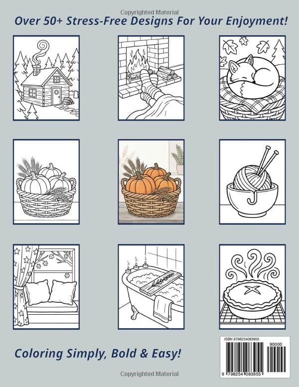 Simply Bold & Easy Hygge: A Cozy Oasis Coloring Book for Adults & Seniors Seeking Relaxation – 50+ Stress-free Designs by Full Reset Press