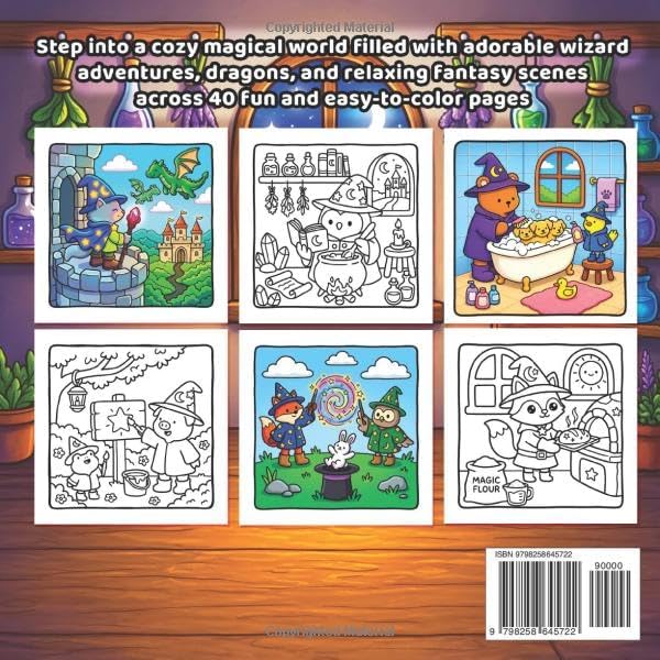 Cozy Magical Wizarding World Coloring Book: A Cozy Fantasy Coloring Book for Adults & Teens Featuring Cute Wizards, Dragons, and Relaxing Magical Scenes by Monica Press
