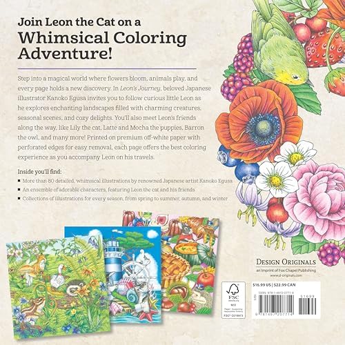Leon's Journey Coloring Book: A Curious Cat's Seasonal Adventures (Design Originals) Whimsical Animal Scenes and Seasonal, Nature-Inspired Storybook Coloring Art by Kanoko Egusa by Kanoko Egusa