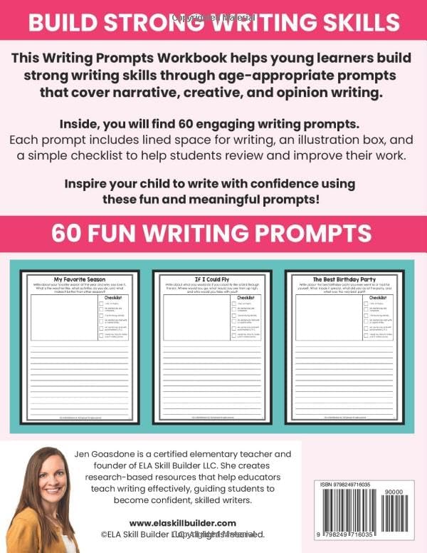 Writing Prompts Workbook for Kids Ages 6-8: 60 Excellent Writing Prompts for Young Kids to Improve Writing Skills | Narrative, Creative, and Opinion ... 1-2 (Writing Prompt Workbooks for Grades 1-5) by Jen Goasdone