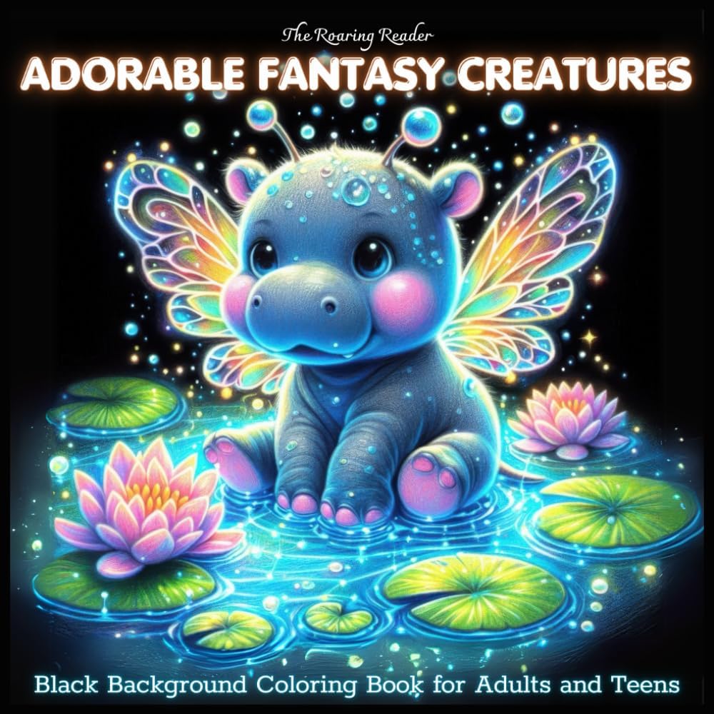 Adorable Fantasy Creatures Black Background Coloring Book for Adults and Teens: Whimsical Coloring Pages Featuring 50+ Unique Cute and Magical Fantasy ... (Magical Creatures and Fantasy Adventures) by The Roaring Reader
