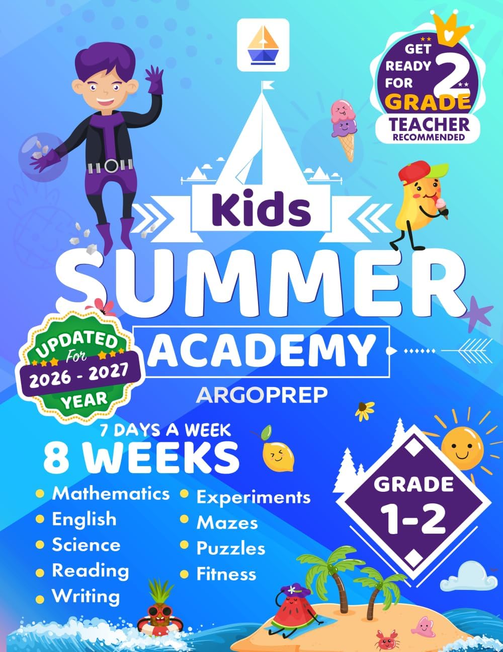 Kids Summer Academy by ArgoPrep - Grades 1-2: 8 Weeks of Math, Reading, Science, Logic, Fitness and Yoga | Online Access Included | Prevent Summer Learning Loss by ArgoPrep