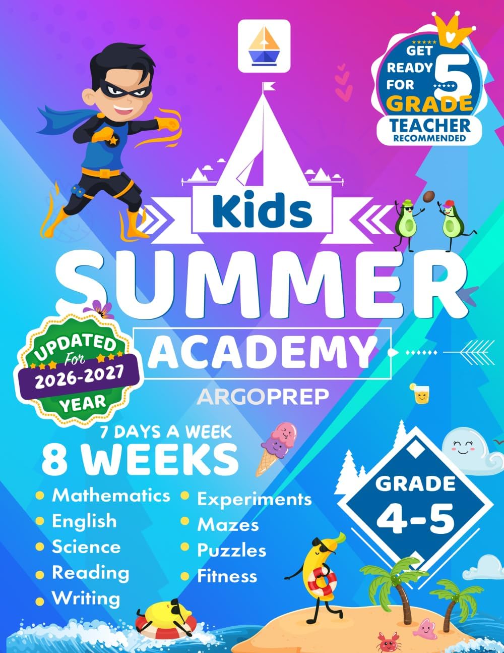 Kids Summer Academy by ArgoPrep - Grades 4-5: 8 Weeks of Math, Reading, Science, Logic, Fitness and Yoga | Online Access Included | Prevent Summer Learning Loss by ArgoPrep