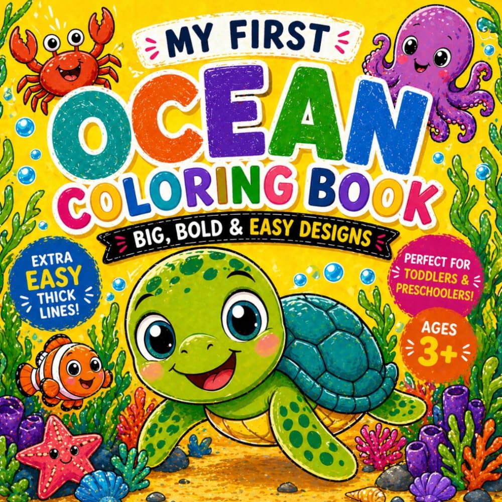 My First Ocean Coloring Book for Kids Ages 3-5: 45 Cute & Easy Ocean Animal Designs with Thick Lines – Perfect for Toddlers & Preschoolers by Christian Braun