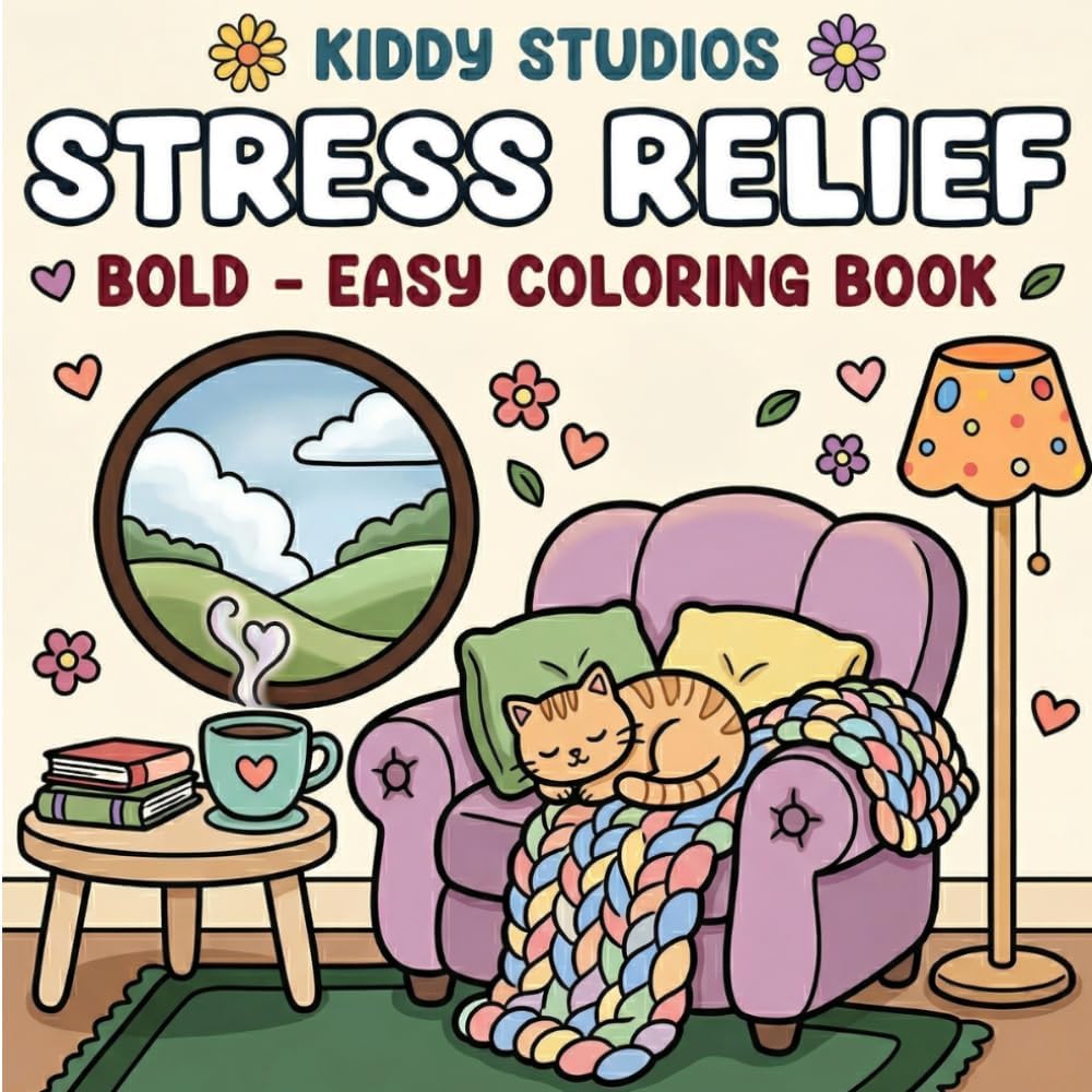 Cozy Spaces Stress Relief Coloring Book for Adults and Teens: Bold and Easy Designs Featuring Relaxing Home and Comfort Scenes by Kiddo Studios