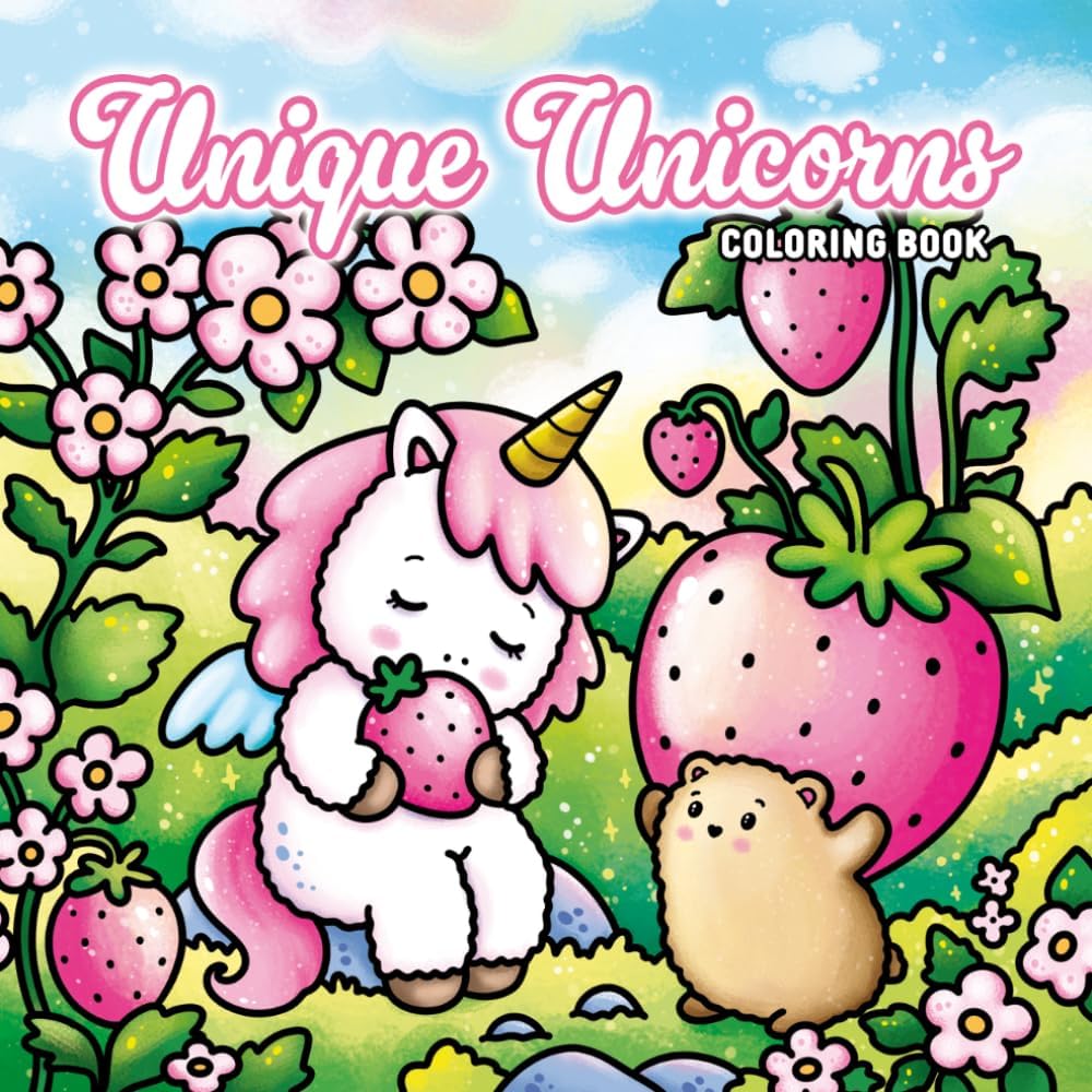 Unique Unicorns Coloring Book: Cute Unicorn Animals Coloring Book with 40 Magical Pages – Bears, Cats and Adorable Fantasy Creatures for Kids, Teens and Adults by anna emilia