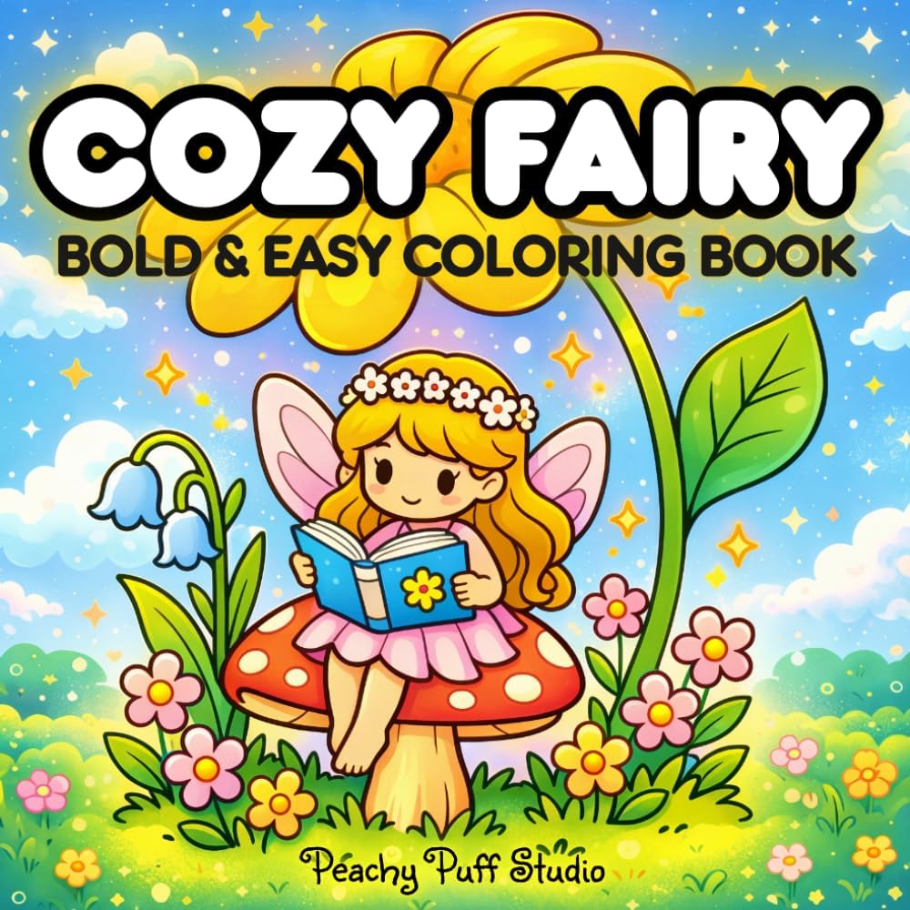 Cozy Fairy: Bold and Easy, Super Cute and Cozy Tiny Spaces Coloring Book for Relaxation and Stress Relief featuring Comfy Girly Aesthetic, Great Gift for Kids, Teens and Adults by Peachy Puff Studio