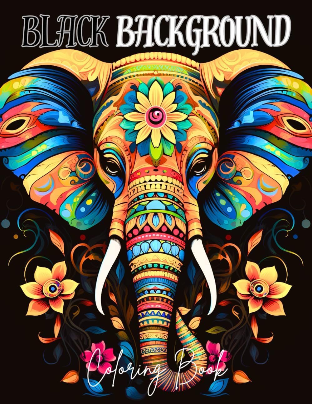 Black Background Coloring Book: 50 Coloring Pages of Flowers, Animals, Landscapes, Mandalas, Architecture and More for Relaxation and Stress Relief by Marijana Larik