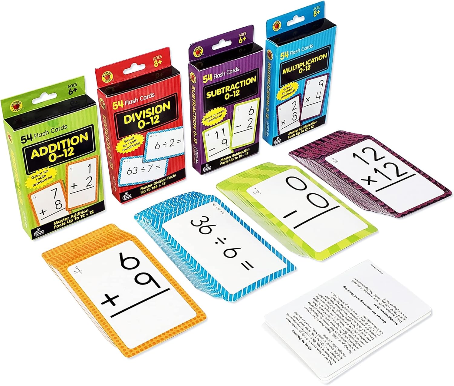 Carson Dellosa Addition, Subtraction, Division, and Multiplication Flash Cards, 4 Sets of Flashcards, Math Games for Kids 8-12, 3rd Grade Mathematics and Up by Brighter Child