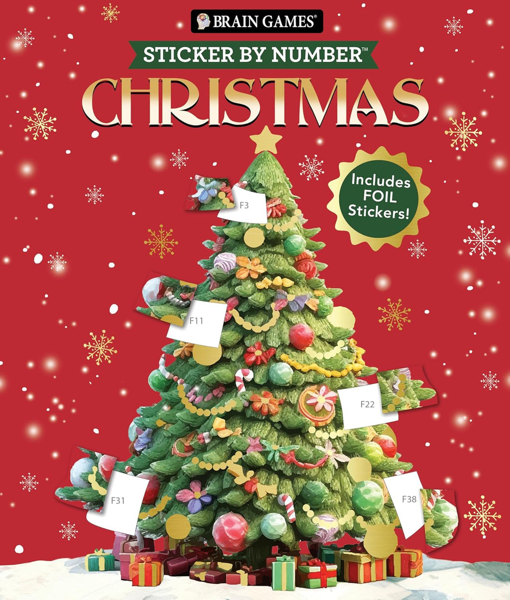 Brain Games - Sticker by Number: Christmas (24 Images to Sticker - Watercolor Tree Cover): Includes 2 Foil Sticker Sheets to Complete Each Image! by Publications International Ltd.