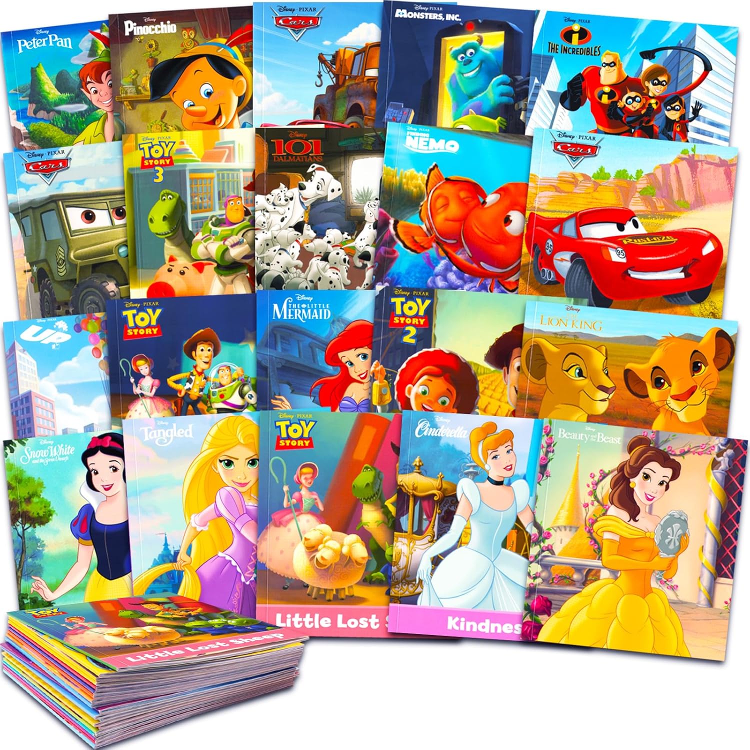 Disney Story Books Collection Set for Toddlers, Kids 3-5 - Bundle of 20 Disney and Pixar Books for Boys, Girls Featuring Cars, Toy Story, Princess, More | Bulk Disney Board Books for Kids by PI Kids