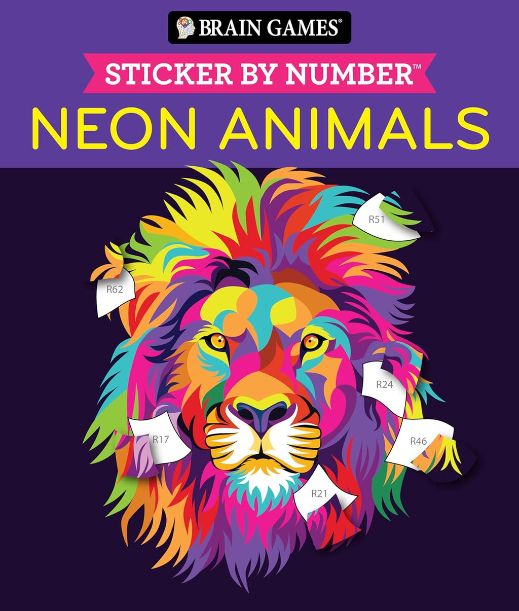 Brain Games - Sticker by Number: Neon Animals (28 Images to Sticker) by Publications International Ltd.