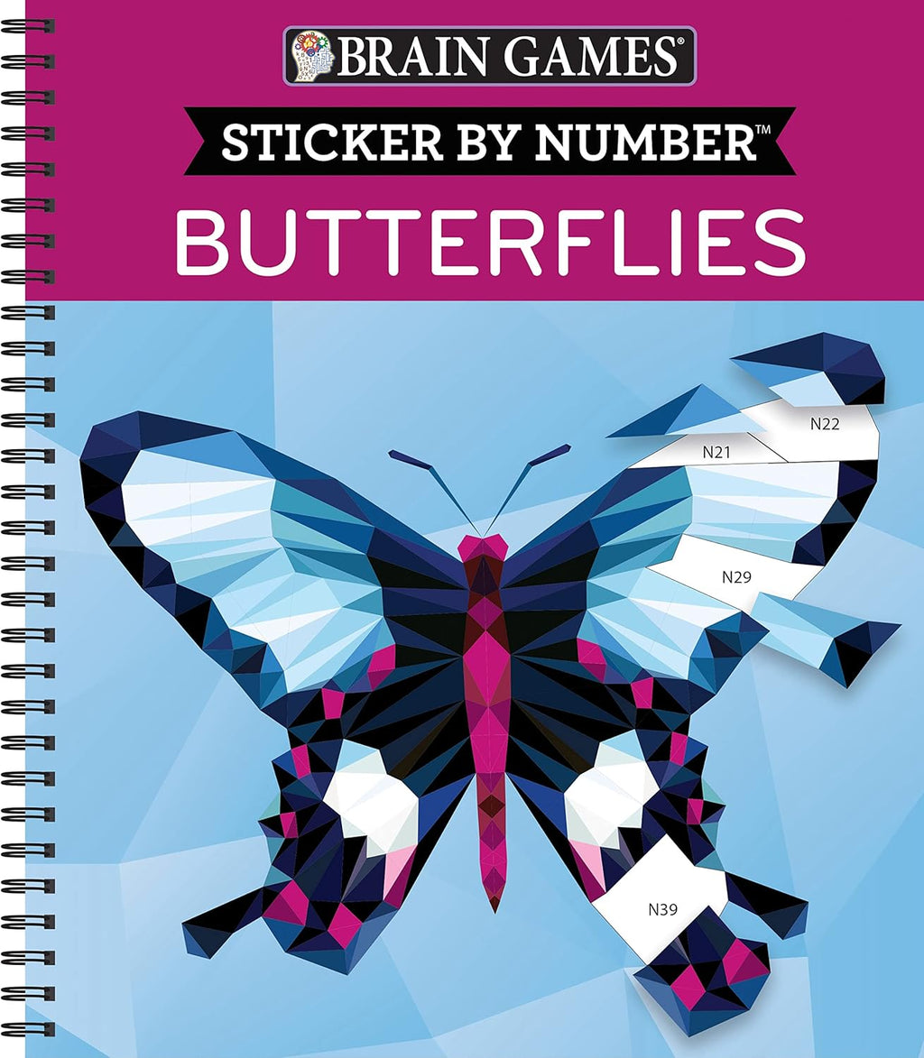 Brain Games - Sticker by Number: Butterflies - 2 Books in 1 (42 Images to Sticker) by Publications International Ltd.