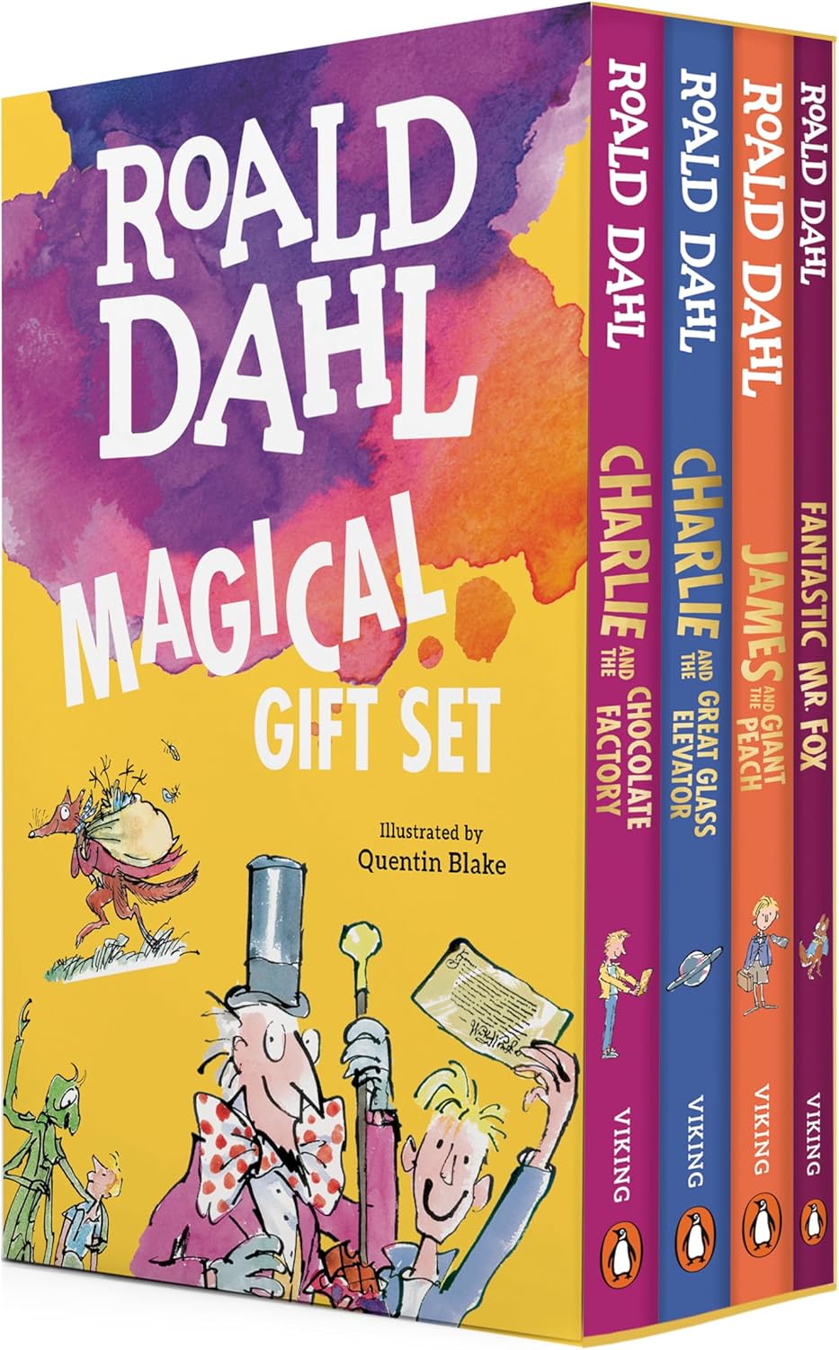 Roald Dahl Magical Gift Boxed Set (4 Books): Charlie and the Chocolate Factory, James and the Giant Peach, Fantastic Mr. Fox,Charlie and the Great Glass Elevator by Roald Dahl