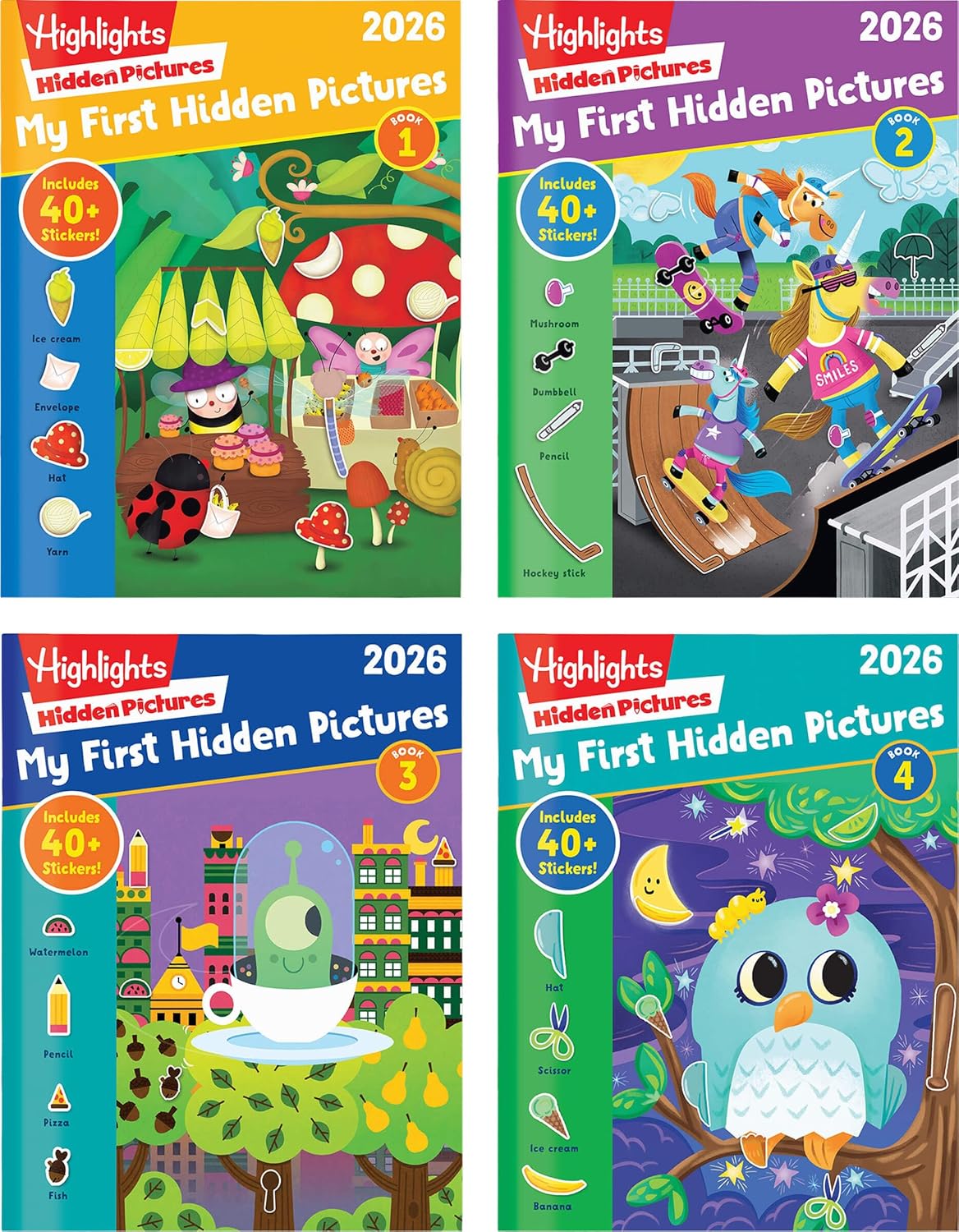 Highlights My First Hidden Pictures 2026 Activity Books for Kids Ages 3-6, 4-Book Set of Travel-Friendly Screen Free Seek and Find Fun with Stickers by Highlights