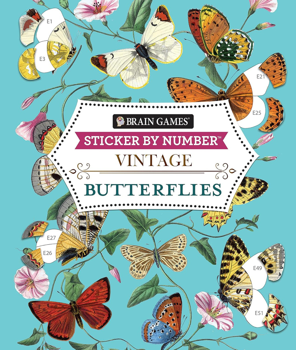 Brain Games - Sticker by Number - Vintage: Butterflies (28 Images to Sticker) by Publications International Ltd.