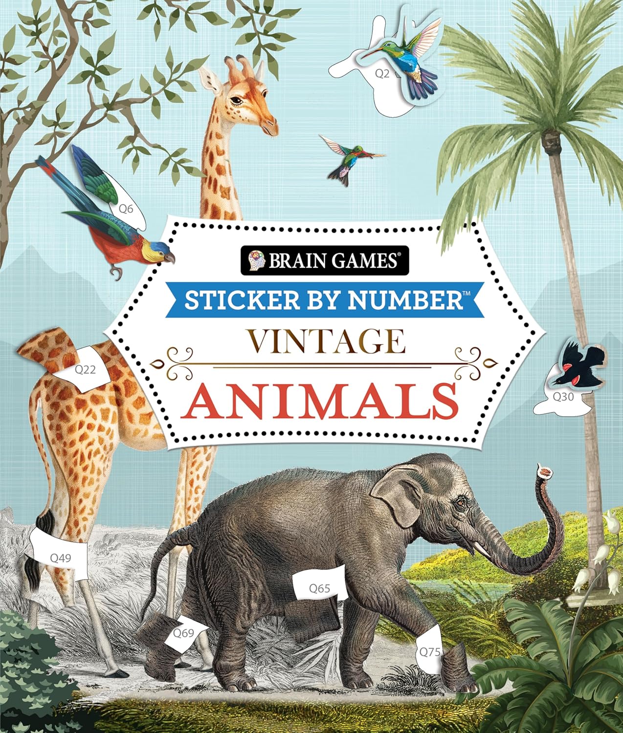 Brain Games - Sticker by Number - Vintage: Animals (28 Images to Sticker) by Publications International Ltd.