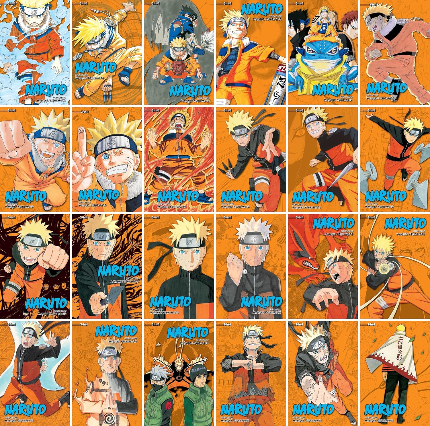 Naruto 3-in-1 Omnibus Complete Collection (24 Books) Manga Series Set, by Masashi Kishimoto (24 volumes, comprising Naruto Volumes 1-72) by Masashi Kishimoto